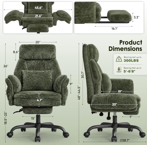 ELABEST C57 Ergonomic Reclining Office Chair with Footrest,Velvet Desk Chairs with 6-Stage Adjustable Wing Armrests for Cross Legged Sitting, Pet-Friendly High Back Lounge Gaming Chair for Home Office