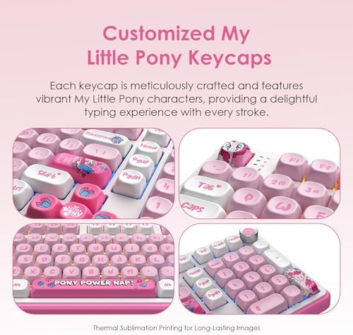 My Little Pony [Official Hasbro Licensed] Wireless Mechanical Keyboard, 101 Keys RGB Gaming Keyboard with Custom Linear Switches & Knob Control, 3-Mode (BT/2.4G/USB-C), Cute Pink Gift for MLP Fans