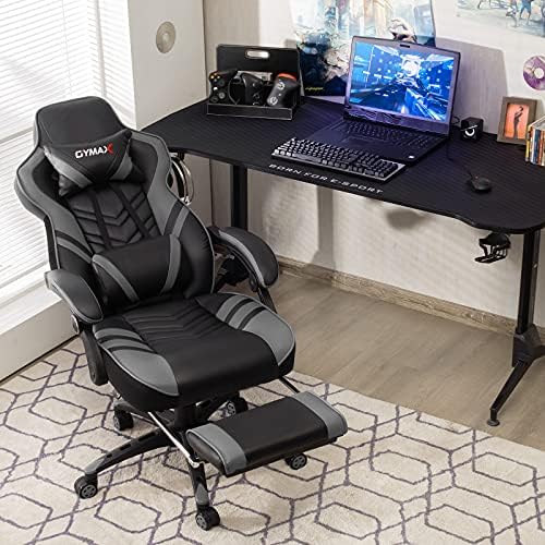 GYMAX Gaming Chair, Ergonomic Computer Chair with Footrest, Linkage Armrests & Lumbar Cushion, Big Wide High Back Video Gaming Chair, Reclining Office Rolling Chair for Adult/Teens (Gray)