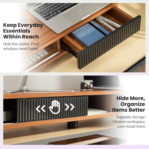 Artswish Dual Monitor Stand with Power Outlet, 42" Walnut Monitor Riser