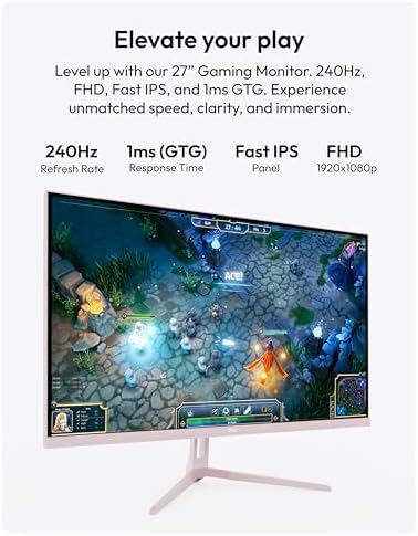 Pixio PX279 Wave Pink 27 inch 240Hz Refresh Rate FHD 1080p Resolution Fast IPS Panel 1ms GTG Response Time Gaming Monitor with Adaptive Sync
