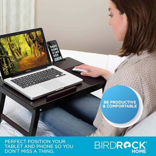 Sofia + Sam Laptop Bed Tray w/Storage Drawer| Adjustable Folding Legs & Mouse Pad | Portable Computer Desk - Laptops Up to 15" - Tablet Up to 9.6" | WFH, Wooden Study Table - Couch & Bed | Espresso