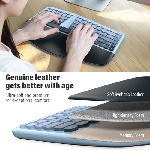 MOFII Wireless Ergonomic Keyboard and Mouse Combo, Split Curved Keyboard with Wrist Rest, Vertical Mouse, 2.4G, for PC Laptop Desktop Mac- Blue Gradient Colorful