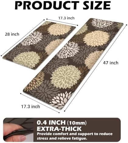Kitchen Mats Set of 2 Cushioned Anti Fatigue Kitchen Rugs Non Slip Waterproof Kitchen Runner Memory Foam Floor Mat Comfort Standing Mat for Sink,Office,Laundry, Dark Brown