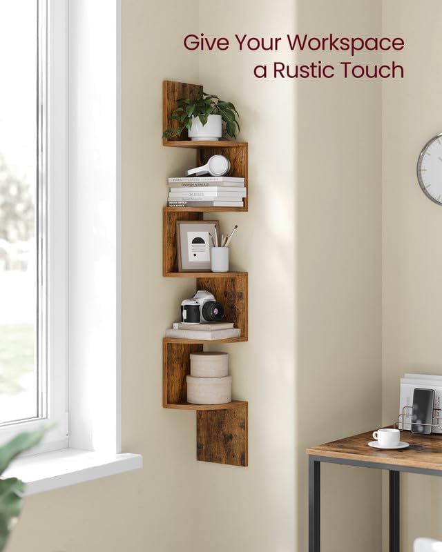 VASAGLE Corner Shelf Wall Mount, 5-Tier Floating Corner Bookshelf