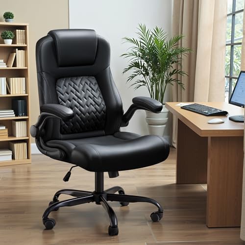 Furmax Big and Tall Office Chair 500lbs, Heavy Duty Office Chairs, Ergonomic High Back Desk Chair, Adjustable Flip Up Armrest Executive Chair Made of PU Leather, Computer Chair for Gaming Desk (Black)
