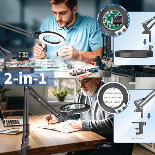 HITTI 12X Magnifying Glass with Light,Upgrade Infinite Color