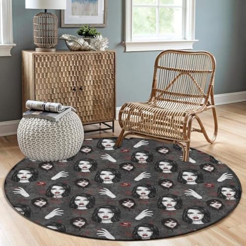 Fashion Round Area Rug Large Non Slip Carpet Unisex Home Decor Mat Dark Fantasy Gothic Women Vampires Blood Face, 36inch