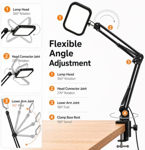 Eye-Caring Desk Lamp for Computer Video Calls with Adjustable Swing Arm