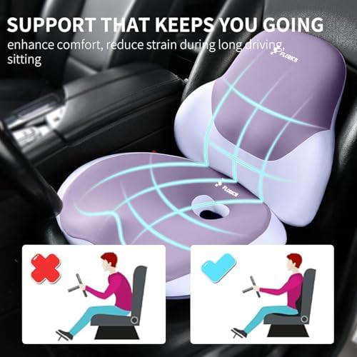 FLORICH Seat Cushion and Lumbar Support Pillow for Office Chair Car Neck Headrest Pillow Memory Foam Seat Pads Pressure Relief Back Cushion and Carseat Pads(Purple)