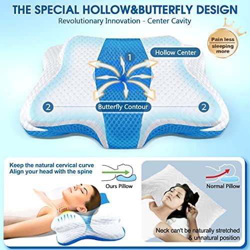 CHxxy Memory Foam Pillows, Cervical Pillow for Neck & Shoulder Pain Relief