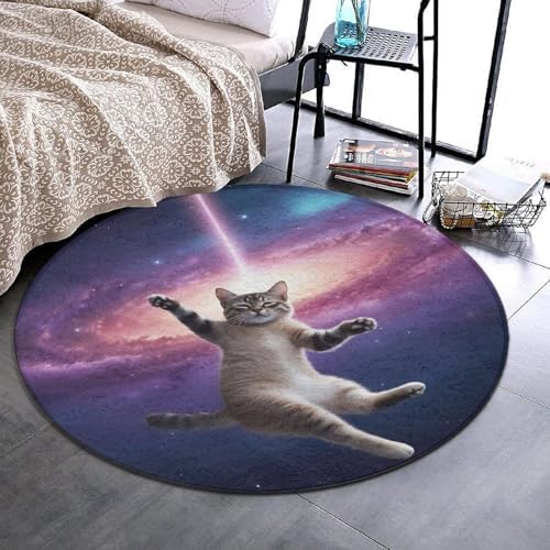 Women's Large Home Decor Mat, Soft Round Yoga Carpet, Non Slip Machine Washable Home Office Circle Rug Funny Space Cat
