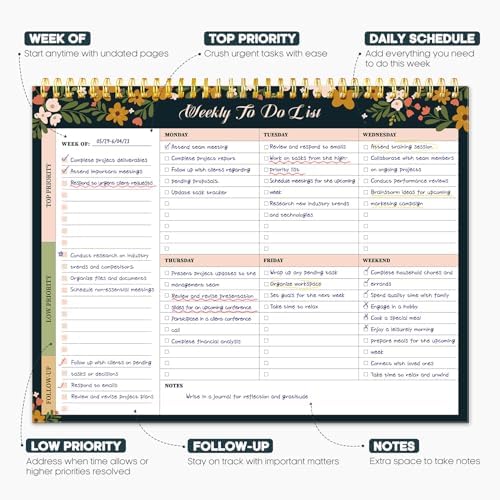Taja Weekly To Do List Notepad, Undated Weekly Planner Pad, 8.5" x 11"