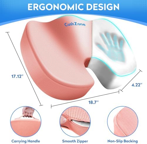 CushZone XXL Memory Foam Seat Cushion for Office & Car, Pink
