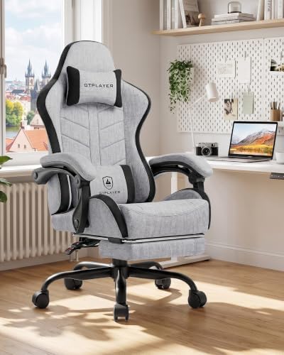 GTPLAYER Gaming Chair for Adults, Computer Chair with Footrest, Grey