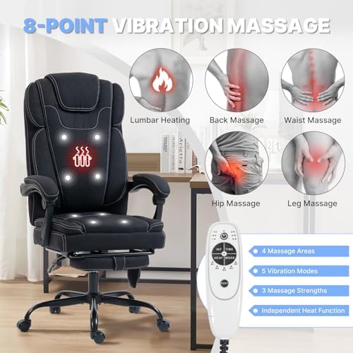 Massage Office Chair with Heat Reclining High Back Desk Chair