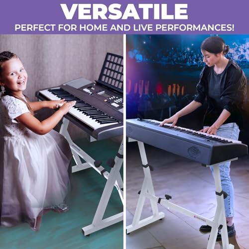 Liquid Stands Piano Keyboard Stand - Z Style Adjustable and Portable Heavy Duty Music Stand for Kids and Adults -Fits 54-88 Key Electric Pianos - Sturdy Musical Keyboard Stand (White)