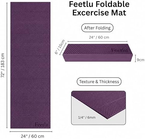 Foldable Yoga Mat, 72" x 24", 6/8/10/12mm