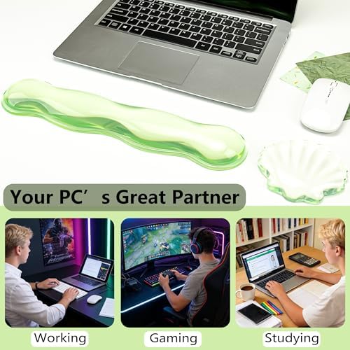 Gel Wrist Rest for Keyboard and Mouse - Green Soft Ergonomic Silicone Wrist Rest, Clear Cute Desk Accessories for Gaming, Computer, Laptop