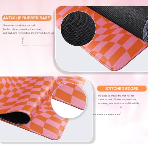 iCasso XXL Large Mouse Pad for Desk, Orange Checkered