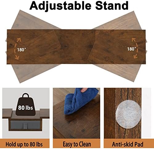 TEAMIX 3 Shelf Monitor Stand Riser With Drawer - Length and Angle Adjustable Dual Riser With Storage Corner Desk Shelf Organizer Large Computer Stand for 2 Monitors/Laptop (Brown, 1 Drawer)