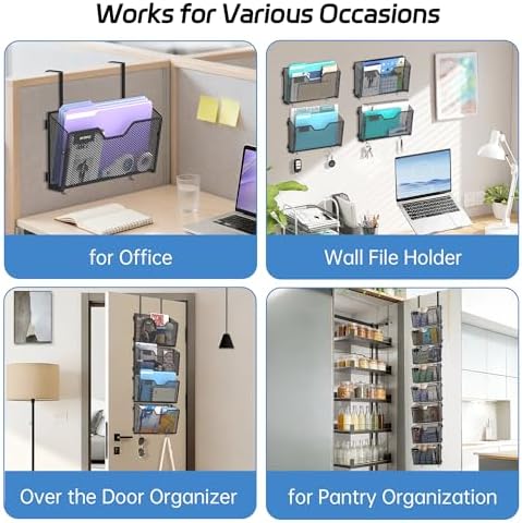 Wall File Organizer, 8 Pack Metal Wall File Holders, Black