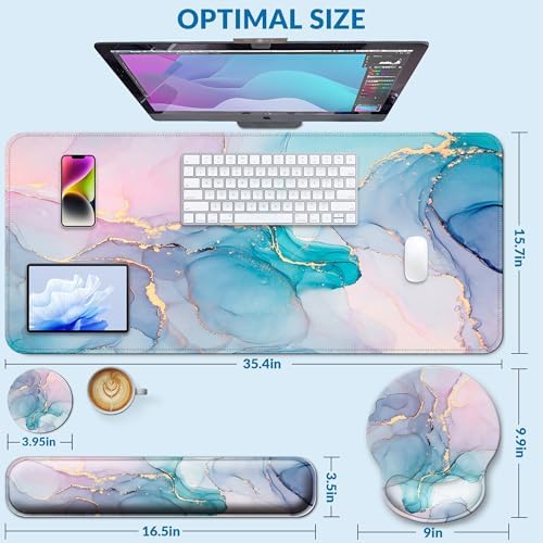 Desk Mat Set Keyboard and Mouse Pad with Wrist Rest Support