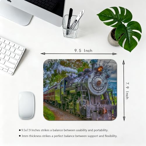 9.5x7.9 Inch Office/Gaming Mouse Pad, Vintage Old Train, Retro Steam Locomotive Chugging Through a Lush Forest Landscape Cute Anti-Slip Mat for Desk