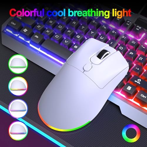 HXMJ Wired USB C Gaming Mice,7200DPI,Ergonomic Mouse with RGB Backlit for Apple MacBook,Computer or Laptops with Type C Port-White