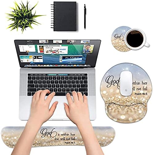 Keyboard Wrist Rest and Mouse Pad Wrist Rest Support Set with Coasters, Non-Slip PU Base for Gaming and Office, Comfortable & Lightweight for Easy Typing & Pain Relief - Quote Bible Verses Psalm 46:5