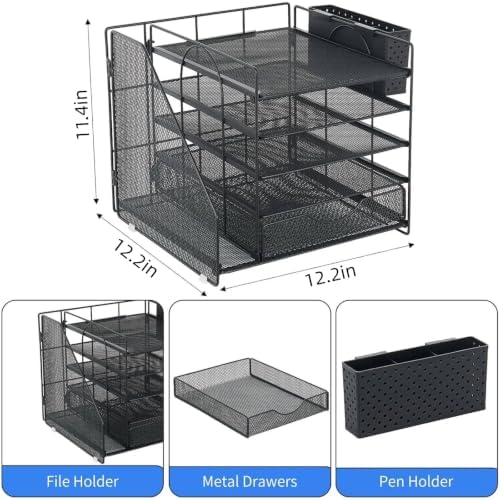 5-Tier Desk Organizer with Drawer and Pen Holder, Black