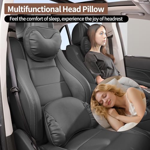 Car Neck Pillow [No More Pressure] Soft Comfortable Premium Leather Headrest with Adjustable Strap – Ergonomic Support for Driving, Office & Gaming, Black, 2 Pack