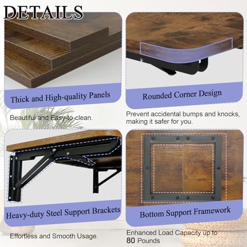 TEAMIX Wall Mounted Folding Table, Floating Desk for Small Spaces, Rustic