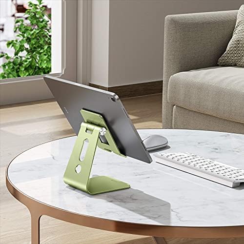 OMOTON Adjustable Tablet Stand for Desk, Upgraded Longer Arms for Greater Stability, T2 Tablet Holder with Hollow Design for Bigger Sized Phones and Tablets Such as iPad Pro/Air/Mini, Green