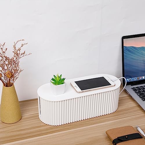 FABROK 2 Pack Cable Management Box, Cord Organizer, White, Small+Large