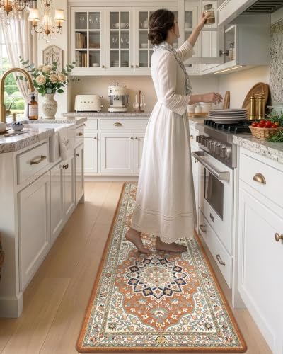 DEXI Kitchen Floor Mats Cushioned Anti Fatigue Runner Rug 24x107 Orange