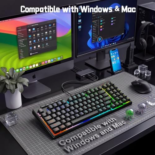 Redragon K517 Pro Wired Gaming Keyboard, RGB Backlit, Mechanical Feel 94 Keys Computer Keyboard with 4 Macro Keys, Number Pad, Anti-Ghosting, 4000mAh Battery for Win/MAC, PS4/5
