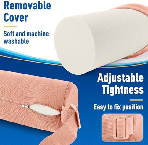 CushZone Memory Foam Lumbar Roll Support Pillow, Large Pink