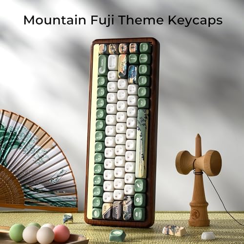 OHY XVX MOA Profile Keycaps Set, Japanese Mount Fuji Theme, 129 - Key White & Green Custom Keycaps with PBT + Frosted Translucent PC Material for US Layout Mechanical Keyboards