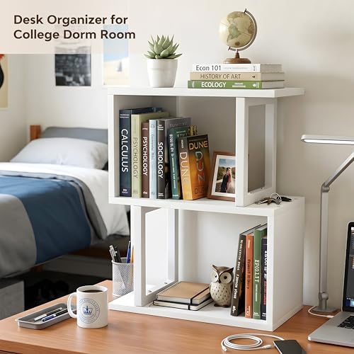 Desk Shelf Organizer, Small Desktop Bookshelf Wood, White