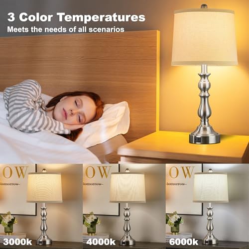 23'' Table Lamps Set of 2, Silver Lamps for Bedroom, USB C+A Ports