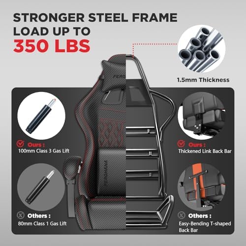 Ferghana Vintage PU Leather Gaming Chair, Ergonomic Reclining Racing Gamer Chair with Massage Lumbar Support, High Back Computer Office Chair with Footrest for Adults, Black