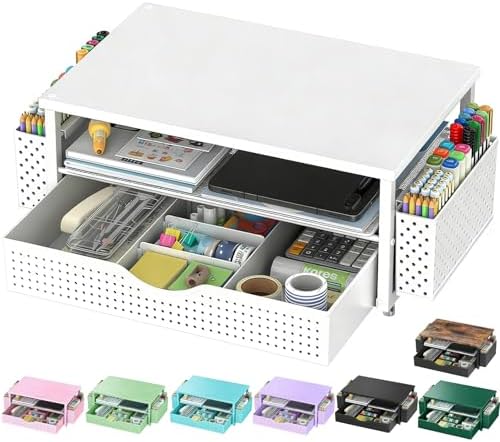 Spacrea Desk Organizers and Accessories, Printer Stand with Storage, White