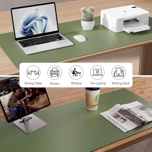 Aothia Leather Desk Pad Protector, Mouse Pad, Office Desk Mat, Non-Slip PU Leather Desk Blotter, Laptop Desk Pad, Waterproof Desk Writing Pad for Office and Home (36" x 17", Olive Green)