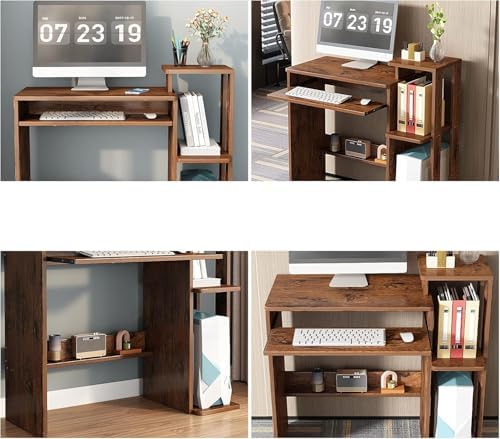 ALISENED Computer Desk with Storage Shelves, Home Office Desk with Monitor Stand, Small Writing Desk Table with Keyboard Tray,Study Table with CPU Stand for Small Spaces (35"-Rusitc Brown)