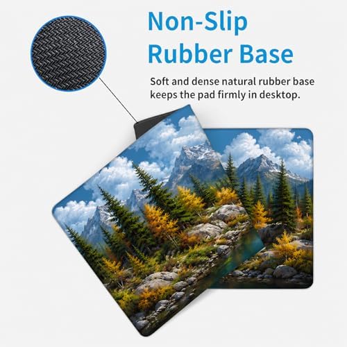 Mountain River Gaming Mouse Pad,Nature Large Desk Mat, 31.5x11.8x0.12in Extended Non-Slip Rubber Landscape Mousepad, Computer Deskmat Gifts, Laptop Mice Pads Decor for Office Home