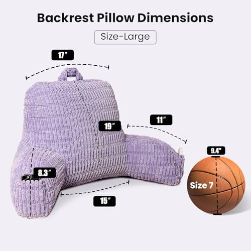 Large Reading Pillow for Sitting Up with Arms,Purple Corduroy