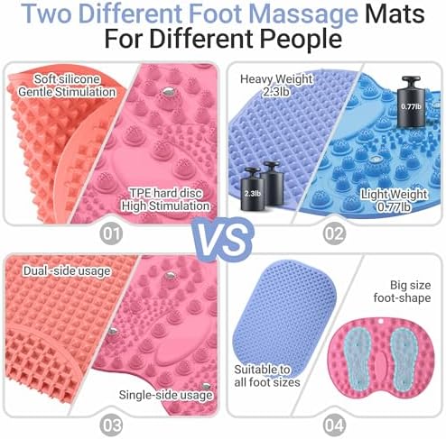 Upgrade Silicone Foot Massage Mat with Dual-Side Usage, Large Reflexology Mat for Feet Relaxation, Foldable Foot Acupressure Mat, Portable Standing Desk Mat for Pain, Fatigue Relief(Blue-L)