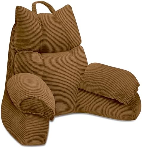 Reading Pillow for Bed with Arms, Back Support, Memory Foam（Brown，Large）