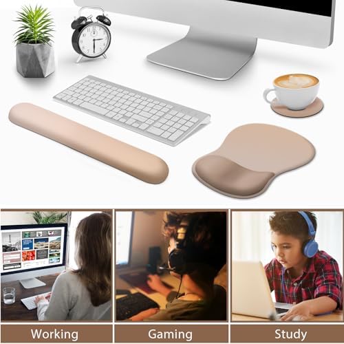 DINKY Upgrade Keyboard Wrist Rest, Mouse Pad with Non-Slip PU Base, Memory Foam Easy Typing Wrist Support Mousepad for Computer Laptop Gaming Office, Brown Mocha